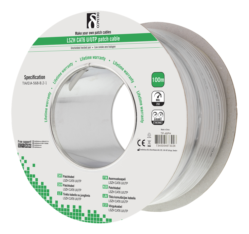 DELTACO UTP patchkabel, LSZH, Cat6, 100m