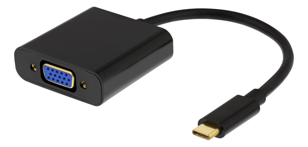 DELTACO USB-C till VGA adapter, USB typ C hane - VGA hona + 3,5mm