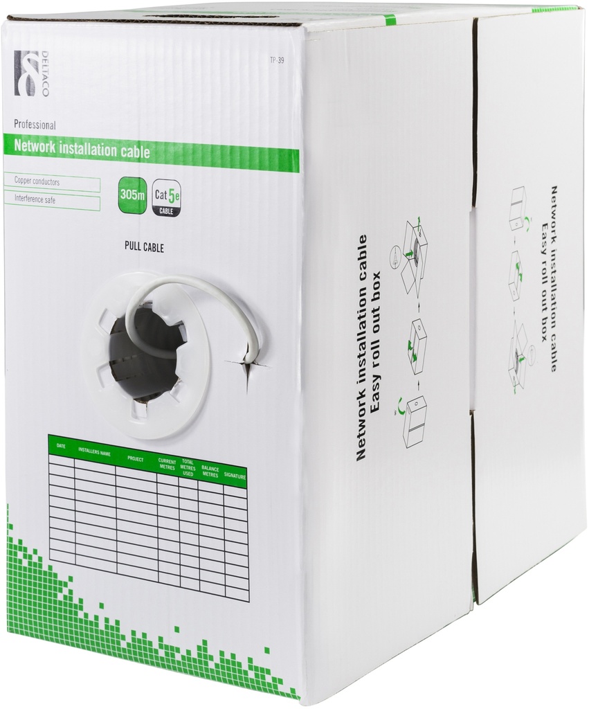 DELTACO U/UTP installationskabel, Cat5e, 305m, vit