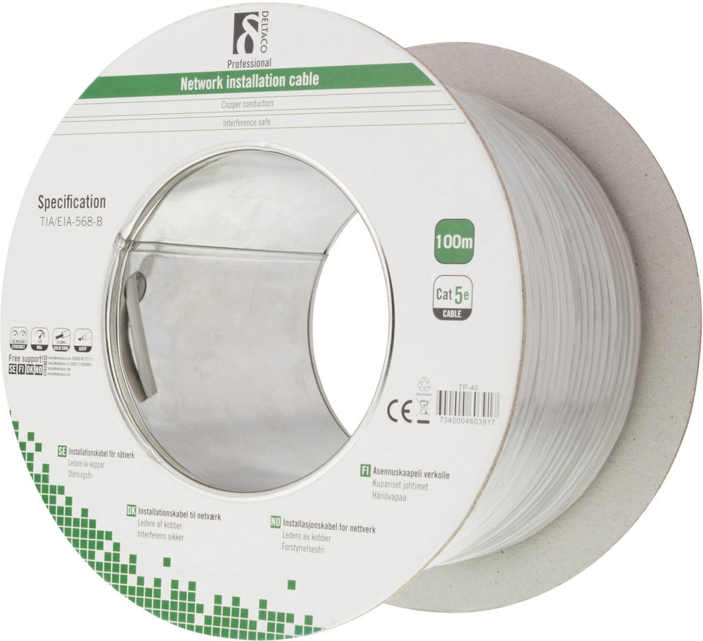 DELTACO U/UTP installationskabel, Cat5e, 100m, grey