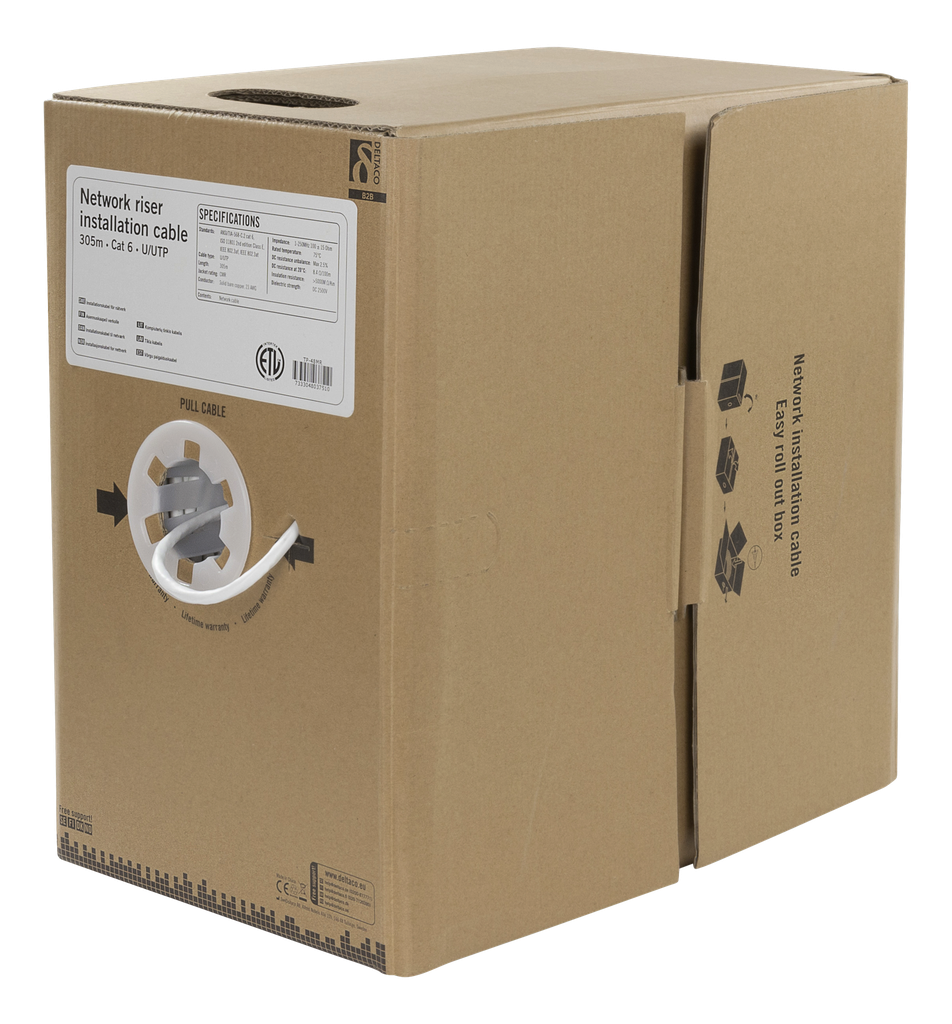 DELTACO U/UTP Cat6 riser installationskabel, 305m box, 250MHz, Delta-c