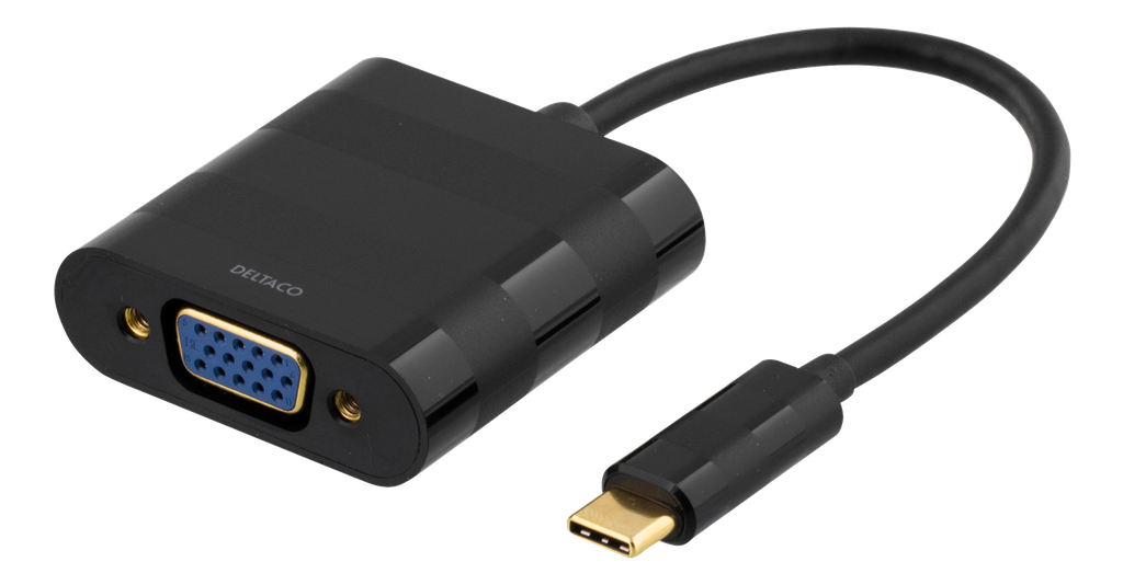 DELTACO USB 3.1 till VGA adapter, Typ C ha - VGA ho, 1080p, påse, svart