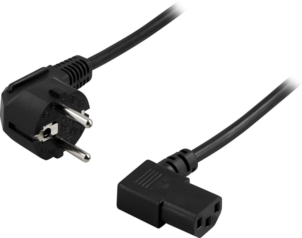 Apparatkabel 0,5m, vinkl CEE 7/7 - vinkl IEC C13, svart
