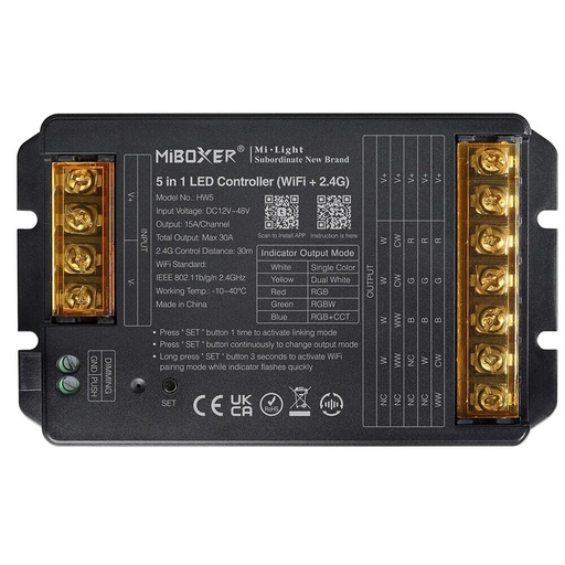 [185327] Mi-Light HW5 5 in 1 LED kontroller Max 30A (WiFi + 2.4G + Push + DMX512)