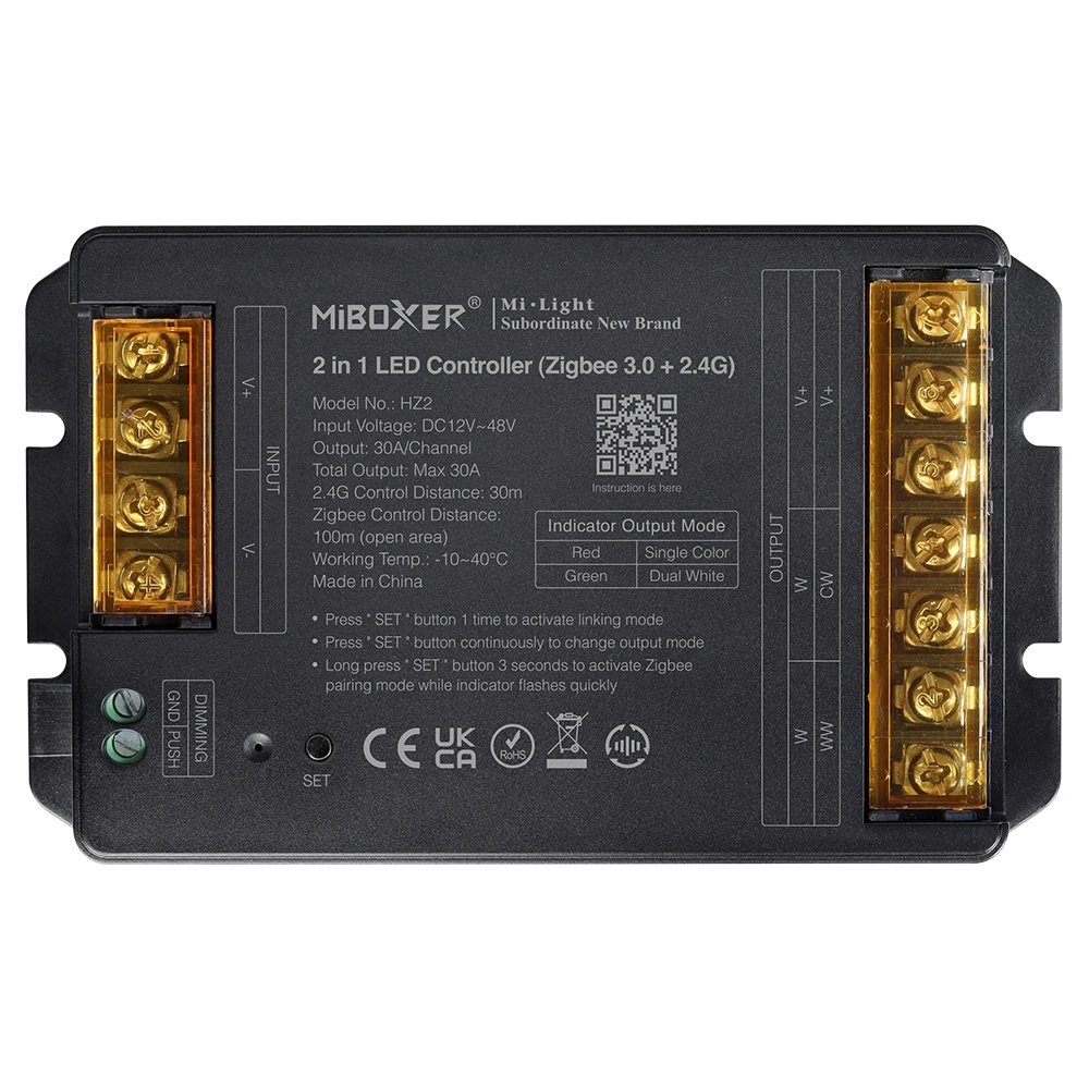Mi-Light HZ2 2-i-1 LED-kontroller 30A (Zigbee 3.0+2.4G)