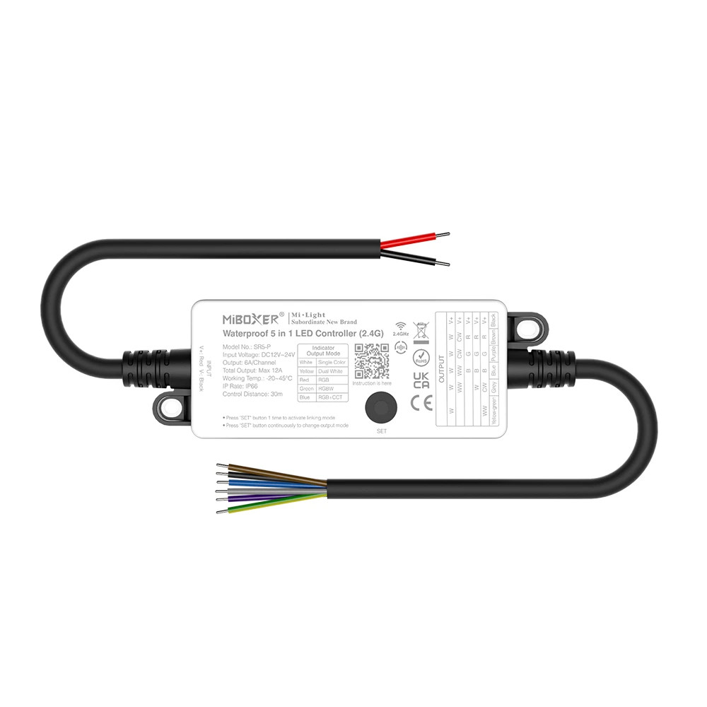 [186010] Mi-Light SR5-P Vattentät 5-i-1 LED-kontroller (2.4GHz DMX512)