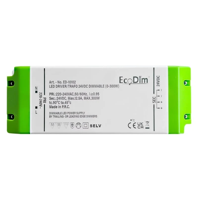 EcoDim ED-10102 300W dimbar transformator 24VDC