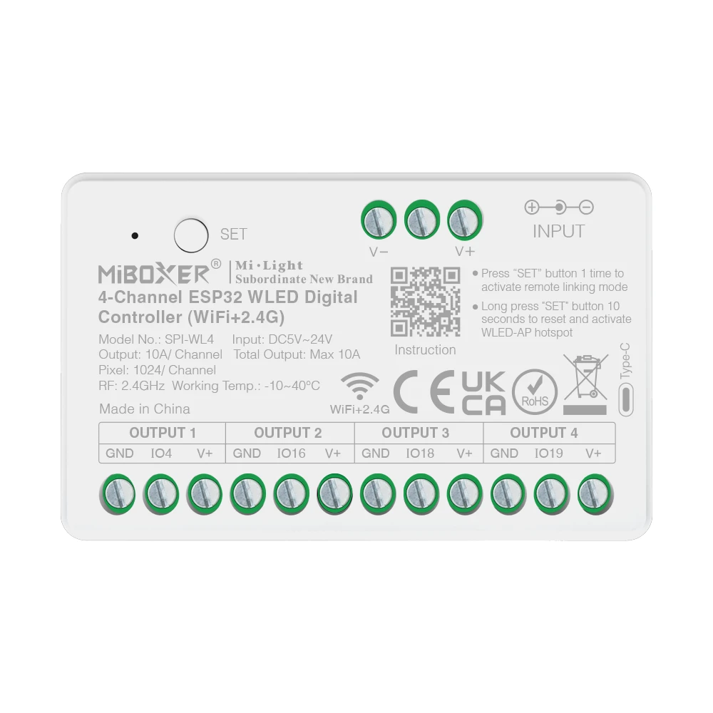 Mi-Light SPI-WL4 4-kanalig ESP32 WLED digital styrenhet (WiFi+2.4G)