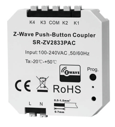 [SR-ZV2833PAC] Inbyggnadsknapp 4 kanaler - Z-wave Push-button Coupler