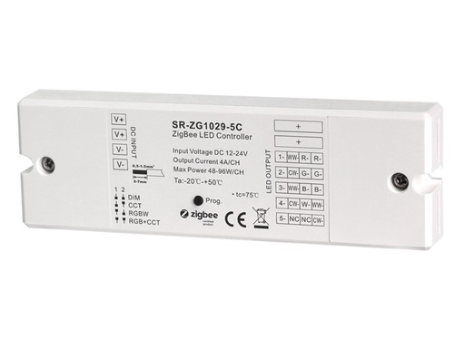 [SR-ZG1029-5C] RGBW Controller - 5 kanaler - 12-24V - Dimbar - Constant Voltage