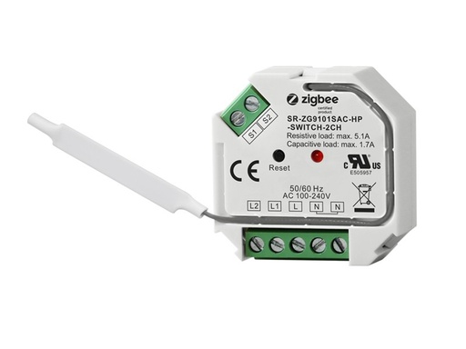 [SR-ZG9101SAC-HP-SWITCH-2CH] Inbyggnadsrelä AC 2 kanaler ZigBee - Sunricher 