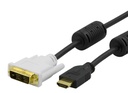 HDMI till DVI-kabel, 19-pin ha-DVI-D Single Link 24-pin ha, guldpläterade kontakter, svart/vit, 2m