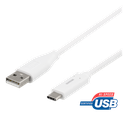 USB-C till USB-A kabel, 1m, 3A, USB 2.0, vit
