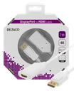 DisplayPort till HDMI 2.0b-kabel 1m, 4K i 60Hz, vit