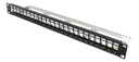 DELTACO 19" Keystone patchpanel, 24 portar, 1U, jordkabel, metall, svart