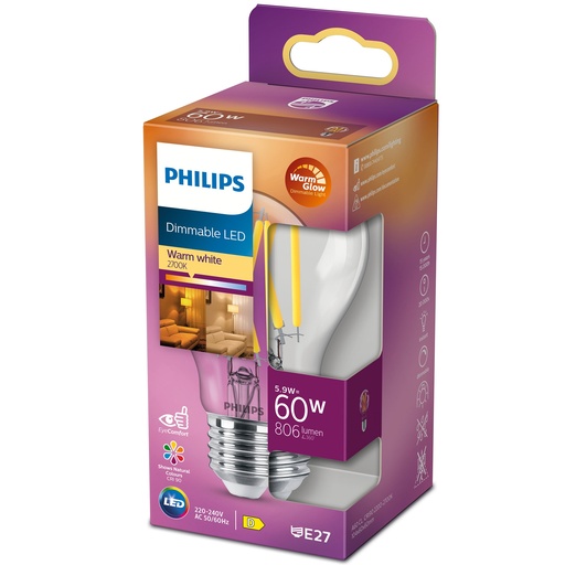 [929003010301] LED E27 Normal 60W Klar Dimbar WarmGlow 806lm