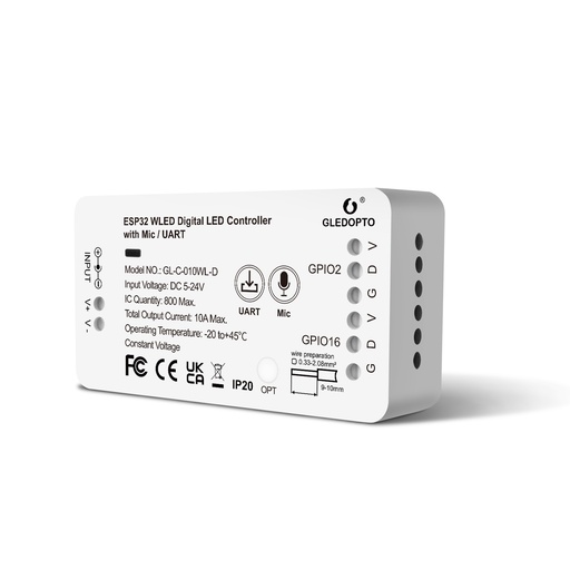 [GL-C-010WL-D] ESP32 WLED Digital LED Strip Controller Mic | Micro - B Port