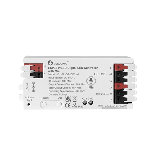 [GL-C-015WL-M] ESP32 WLED Digital LED Strip Controller Mic
