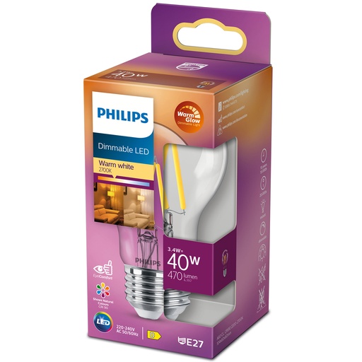 [929003009901] LED E27 Normal 3,4W (40W) Klar Dim WarmGl 470