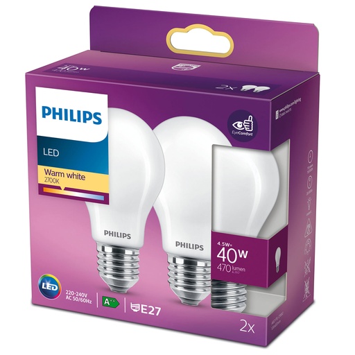 [929001242967] 2-pack LED E27 Normal 40W Frost 470lm