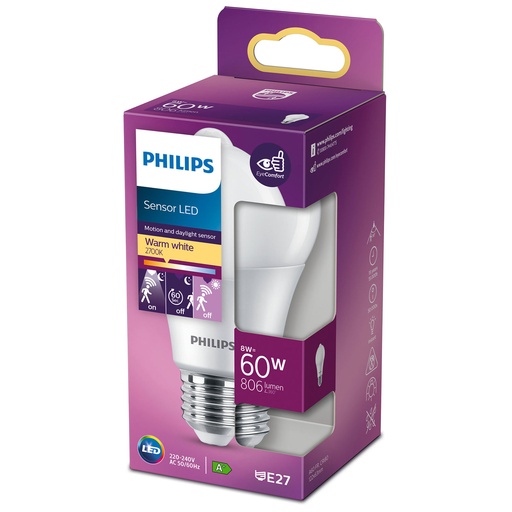 [929002058731] LED E27 Normal 60W Rörelsesensor 806lm