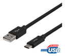 USB-C till USB-A kabel, 2m, 3A, USB 2.0, flätad svart