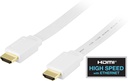 Platt HDMI kabel 3m, HDMI High Speed with Ethernet, 4K, vit