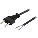 Ojordad apparatkabel 2m, CEE 7/16 - öppen ände, 2,5 A / 250 V, svart
