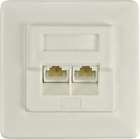 DELTACO oskärmat vägguttag, infällt, 2xRJ45, Cat6, vit