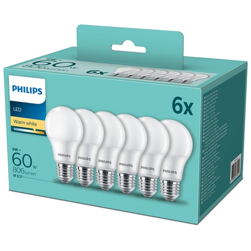 [929002306205] 6-pack LED E27 Normal Frost 60W 806lm